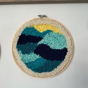 Handmade punch needle Ocean Sun wall art
